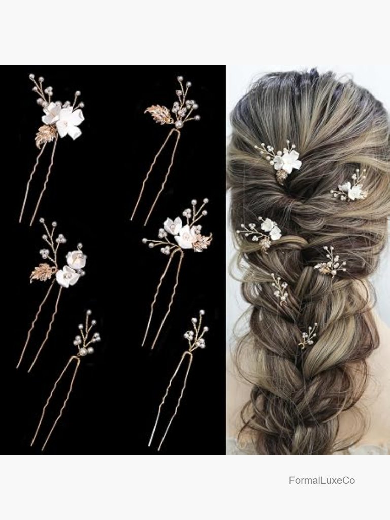 Bridal Pearl Hair Pins White Gold Leaf Flowers Clips Wedding Hair Accessories